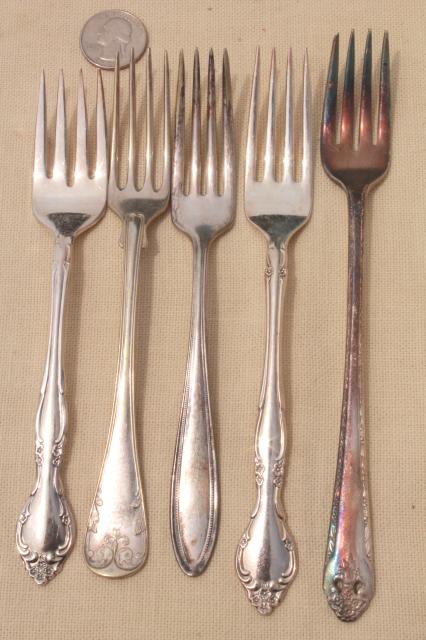 photo of tarnished antique & vintage silverware, lot of mixed silver plate flatware #8