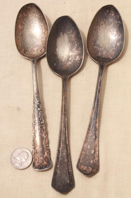 photo of tarnished antique & vintage silverware, lot of mixed silver plate flatware #10