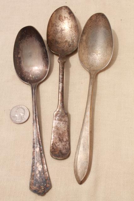 photo of tarnished antique & vintage silverware, lot of mixed silver plate flatware #11