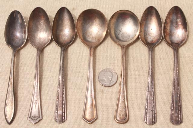 photo of tarnished antique & vintage silverware, lot of mixed silver plate flatware #12