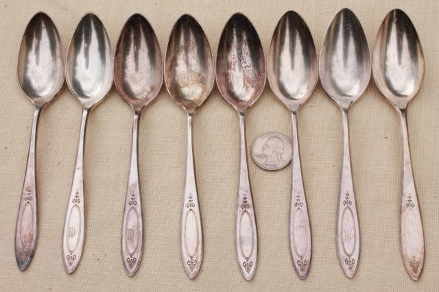 photo of tarnished antique & vintage silverware, lot of mixed silver plate flatware #7