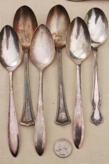 photo of tarnished antique & vintage silverware, lot of mixed silver plate flatware #10