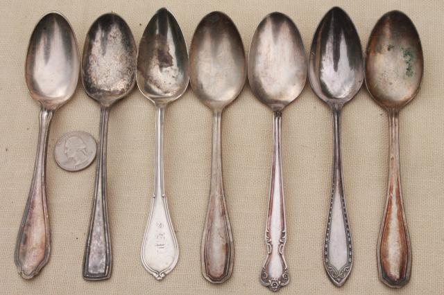 photo of tarnished antique & vintage silverware, lot of mixed silver plate flatware #11