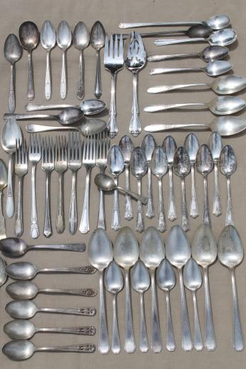 photo of tarnished antique & vintage silverware, lot of mixed silver plate flatware #1