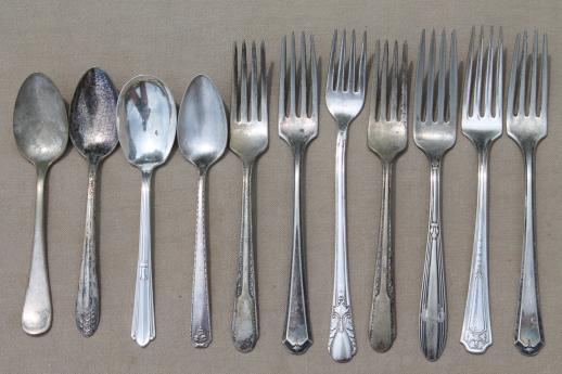 photo of tarnished antique & vintage silverware, lot of mixed silver plate flatware #9