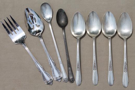 photo of tarnished antique & vintage silverware, lot of mixed silver plate flatware #10