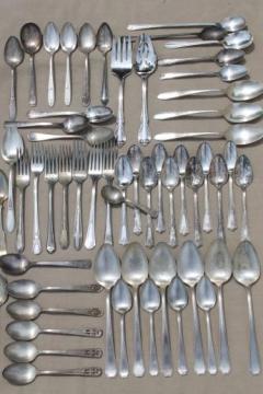 catalog photo of tarnished antique & vintage silverware, lot of mixed silver plate flatware