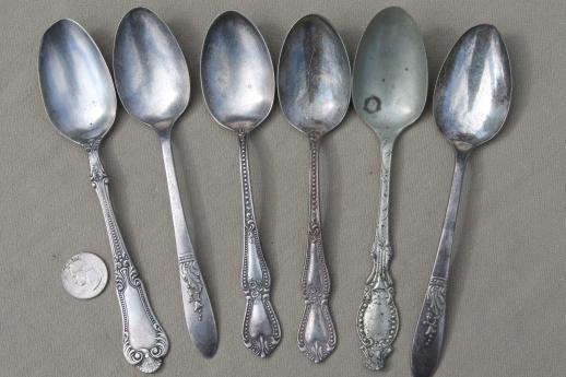 photo of tarnished antique & vintage silverware, lot of mixed silver plate flatware #4