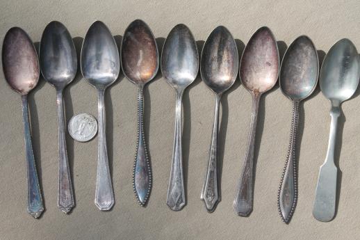 photo of tarnished antique & vintage silverware, lot of mixed silver plate flatware #5