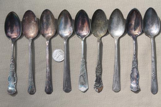 photo of tarnished antique & vintage silverware, lot of mixed silver plate flatware #6