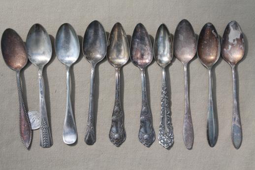 photo of tarnished antique & vintage silverware, lot of mixed silver plate flatware #7