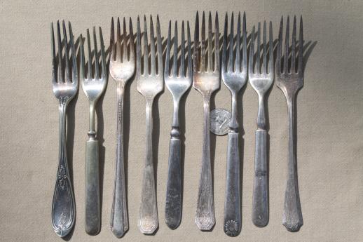 photo of tarnished antique & vintage silverware, lot of mixed silver plate flatware #9