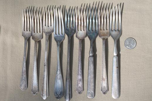 photo of tarnished antique & vintage silverware, lot of mixed silver plate flatware #10