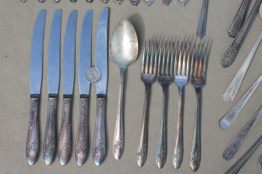 photo of tarnished antique & vintage silverware, lot of mixed silver plate flatware #11