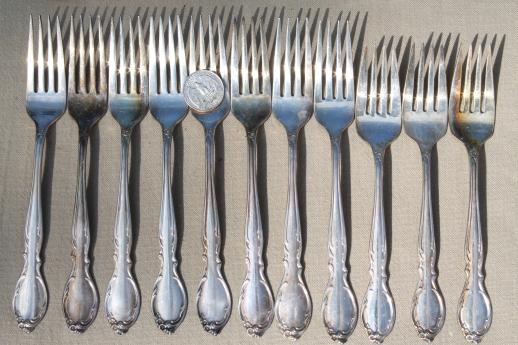 photo of tarnished antique & vintage silverware, lot of mixed silver plate flatware #13