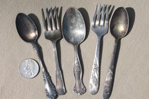 photo of tarnished antique & vintage silverware, lot of mixed silver plate flatware #15