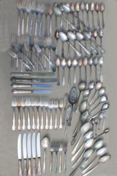 catalog photo of tarnished antique & vintage silverware, lot of mixed silver plate flatware