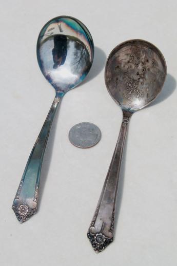 photo of tarnished antique & vintage silverware, lot of mixed silver plate serving pieces #8