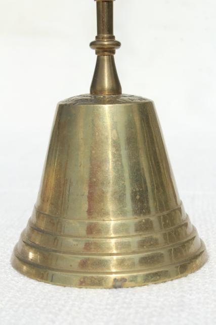 photo of tarnished brass prayer bell, vintage temple hand bell made in India or Tibet #8