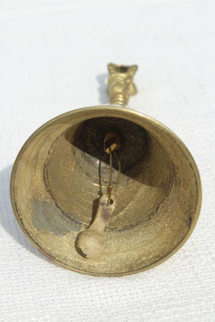 photo of tarnished brass prayer bell, vintage temple hand bell made in India or Tibet #9