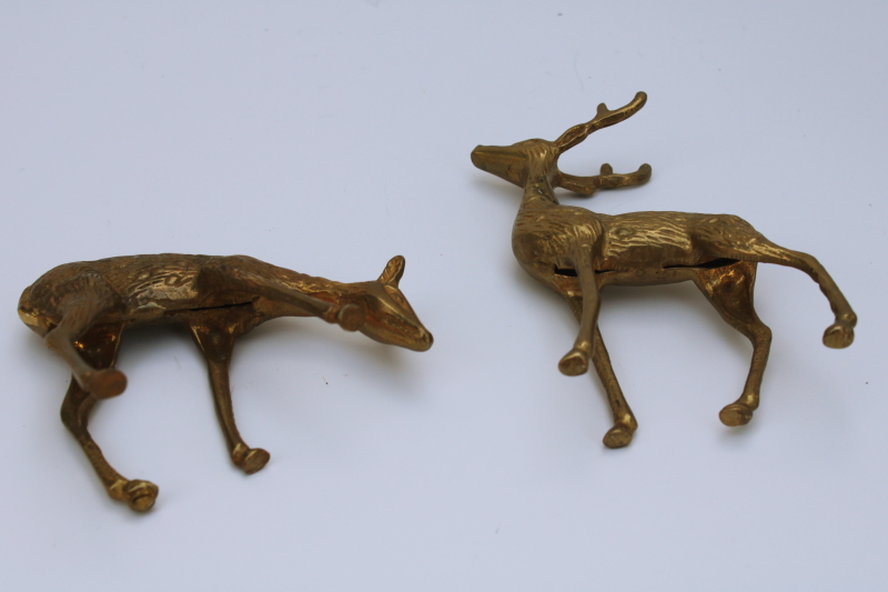 photo of tarnished brass reindeer buck & doe deer, solid brass figurines for Christmas, rustic woodland decor #3
