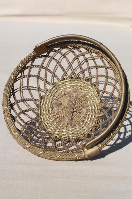 photo of tarnished old brass wire work basket, vintage brassware w/ beautiful patina #7