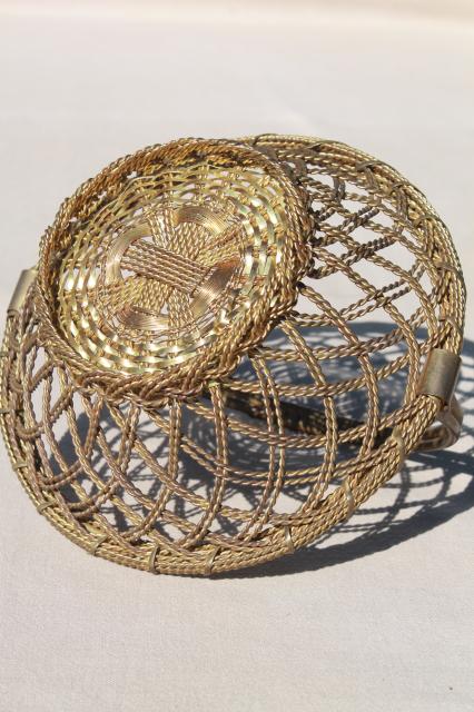 photo of tarnished old brass wire work basket, vintage brassware w/ beautiful patina #8