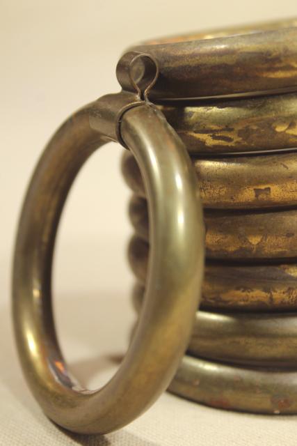 photo of tarnished patina vintage brass curtain rings, round ring drapery hangers for big modern rods #4