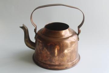 tarnished vintage copper tea kettle without lid, decorative kitchen herb planter pot 