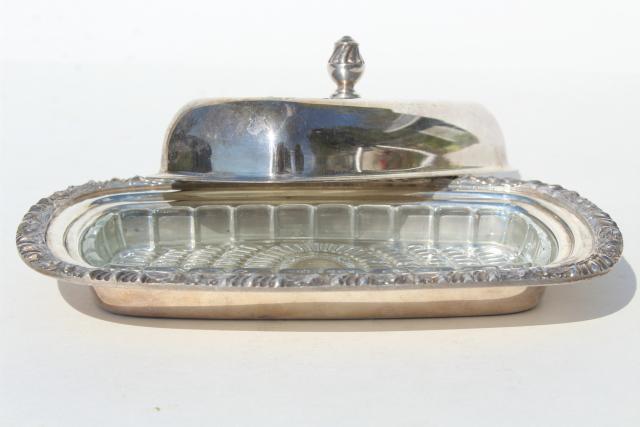 photo of tarnished vintage silver plate covered butter dish w/ removable glass tray #6