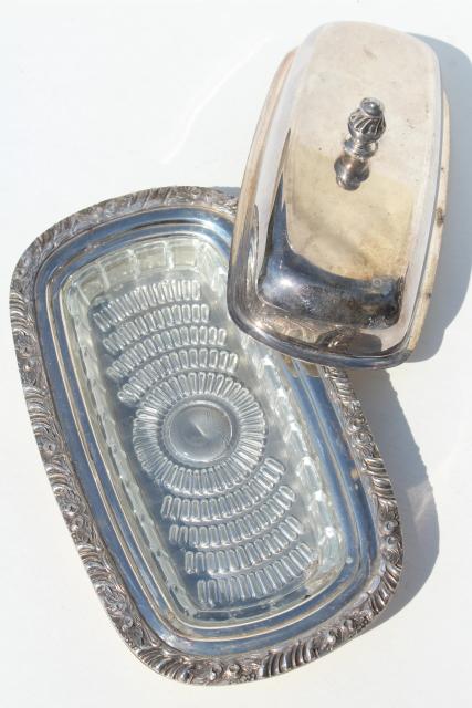 photo of tarnished vintage silver plate covered butter dish w/ removable glass tray #7