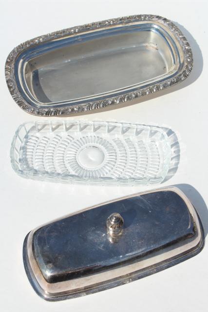 photo of tarnished vintage silver plate covered butter dish w/ removable glass tray #8