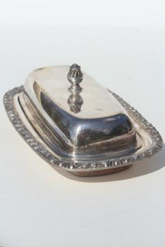 tarnished vintage silver plate covered butter dish w/ removable glass tray