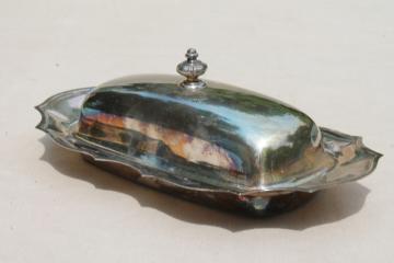 catalog photo of tarnished vintage silver plate covered butter dish w/ removable glass tray