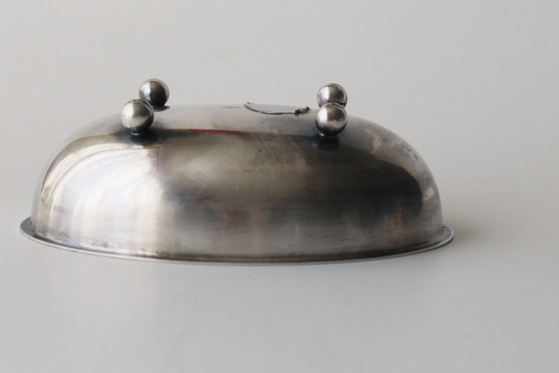 photo of tarnished vintage silver plate soap dish, small oval bowl w/ tiny feet #4