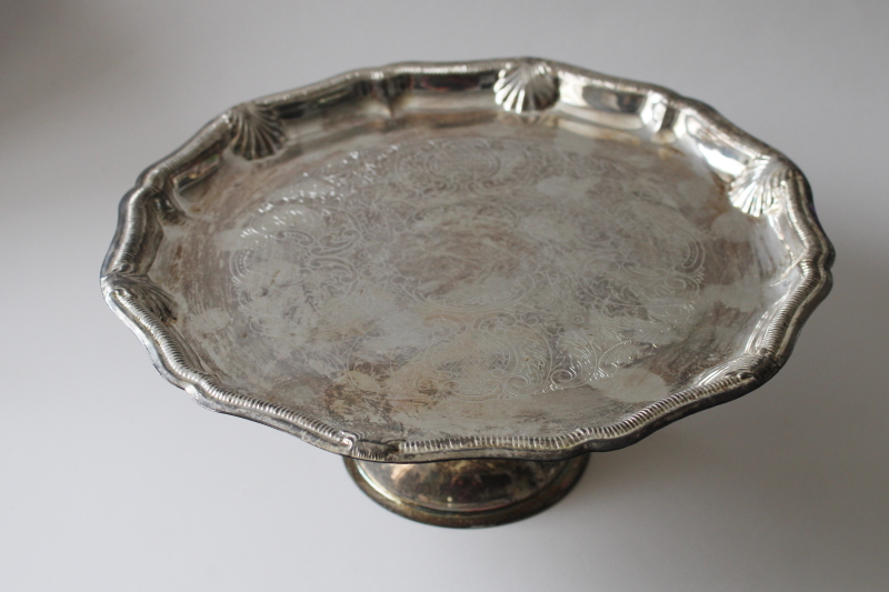 photo of tarnished vintage silver plated cake stand, pedestal plate serving tray  #2