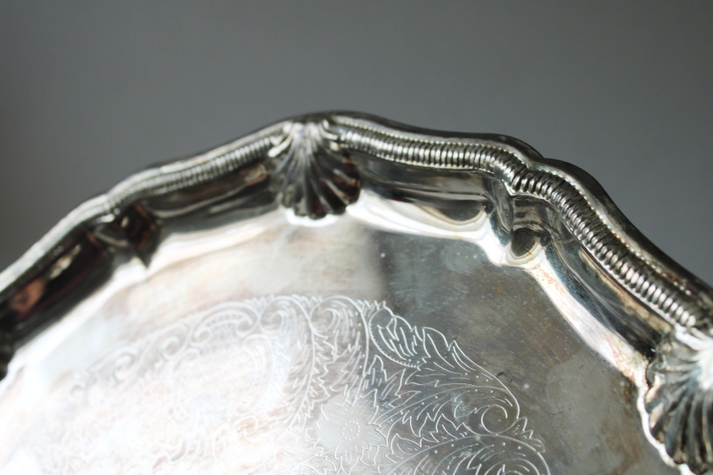 photo of tarnished vintage silver plated cake stand, pedestal plate serving tray  #3