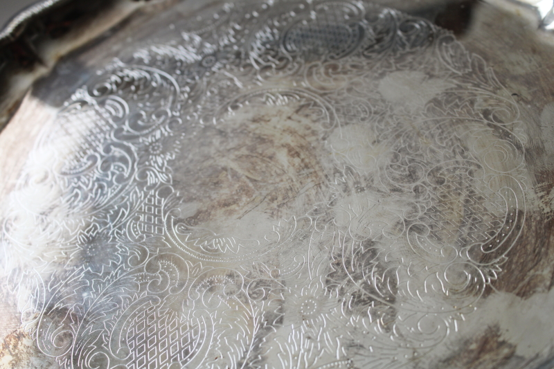 photo of tarnished vintage silver plated cake stand, pedestal plate serving tray  #4