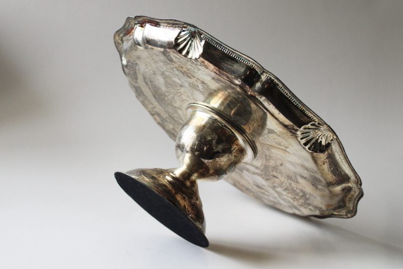 photo of tarnished vintage silver plated cake stand, pedestal plate serving tray  #5