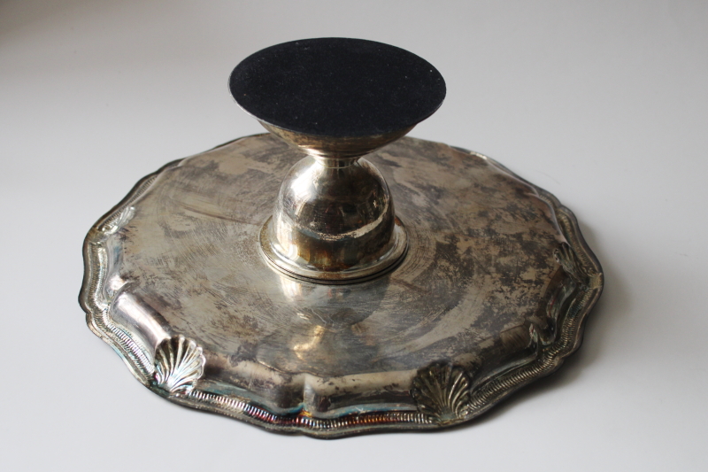 photo of tarnished vintage silver plated cake stand, pedestal plate serving tray  #6