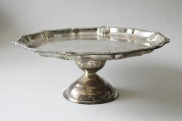 catalog photo of tarnished vintage silver plated cake stand, pedestal plate serving tray 