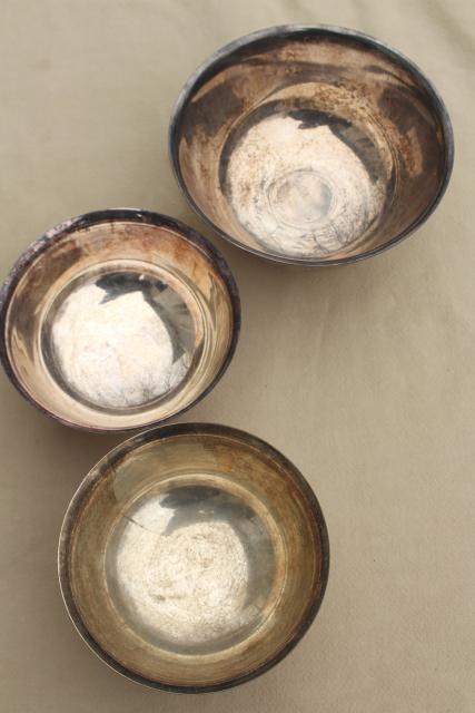 photo of tarnished vintage silver trio of Revere bowls, small flower bowl or candy dishes #6