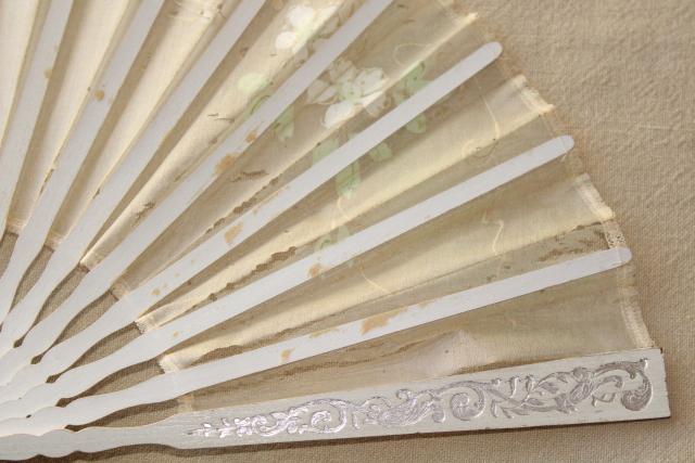 photo of tattered antique hand painted silk fan, circa 1900 vintage debutante ball #2