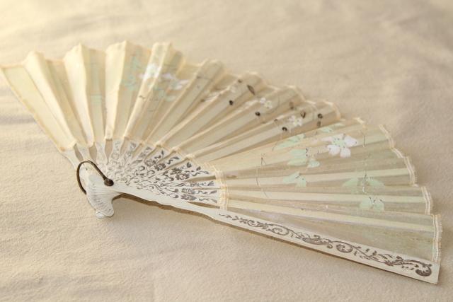 photo of tattered antique hand painted silk fan, circa 1900 vintage debutante ball #6