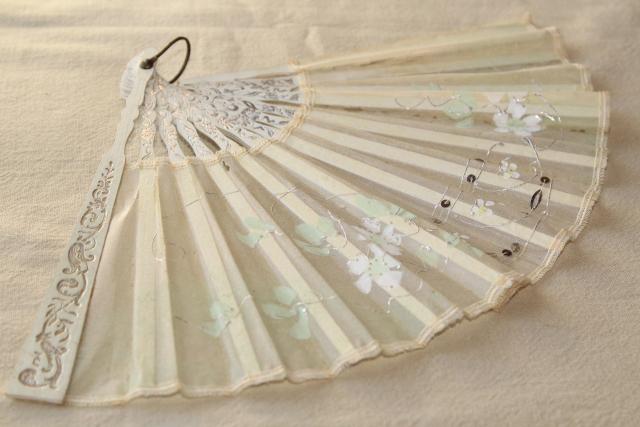 photo of tattered antique hand painted silk fan, circa 1900 vintage debutante ball #7