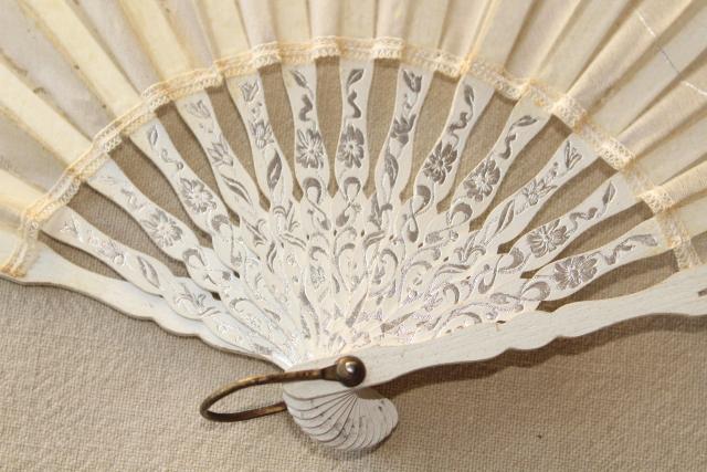 photo of tattered antique hand painted silk fan, circa 1900 vintage debutante ball #9