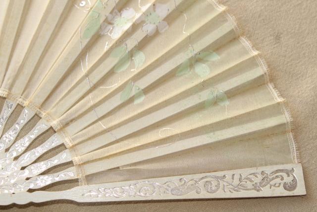 photo of tattered antique hand painted silk fan, circa 1900 vintage debutante ball #10