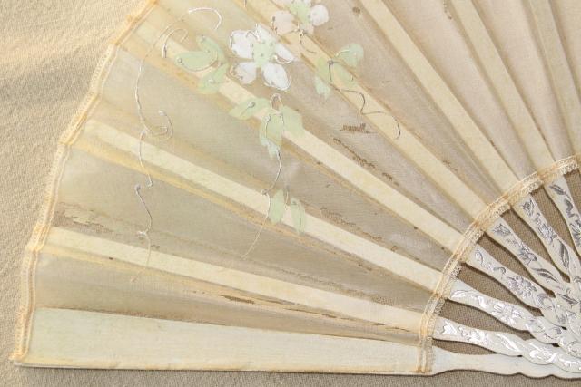 photo of tattered antique hand painted silk fan, circa 1900 vintage debutante ball #12