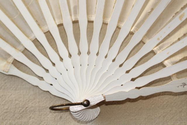 photo of tattered antique hand painted silk fan, circa 1900 vintage debutante ball #13