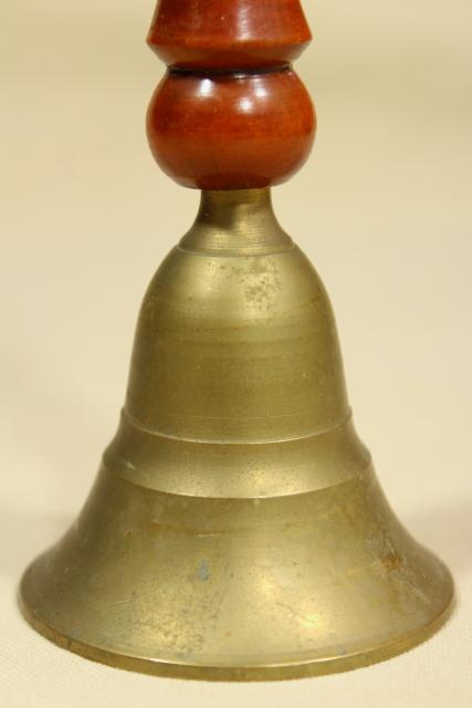 photo of teachers school desk bell, old brass counter bell w/ big wood handle #2